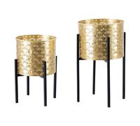Lot De 2 Cache-Pot En Métal Doré Et Noir À¿ 21x38-19x28 Cm