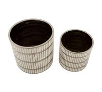 Lot De 2 Cache-Pot En Veramica Blanc Et Or Ø 22,5x24-18x19 Cm