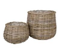 HOUSNIA - Lot de 2 Cache-Pots Ø38cm et Ø27cm en Rotin Kubu Tressé -