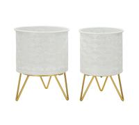 Lot de 2 Cache-Pots Design "Carly" 20cm Blanc & Or