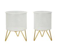 Lot de 2 Cache-Pots Design "Gaspy" 20cm Blanc & Or