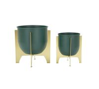 Lot de 2 Cache-Pots Design "Grent" 26cm Vert & Or