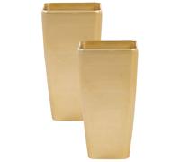 Lot de 2 Cache-Pots Dorés en Mélange de Pierres et Résine Carrés Glamour Moderne