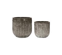 Lot de 2 cache-pots en céramique marron, fait main, trous de drainage, rainures verticales, résistant -20°C - House Doctor, Pharao - Ø50x50 cm