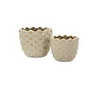 Lot de 2 Cache-Pots en Céramique "Pepitas" 23cm Gris & Or