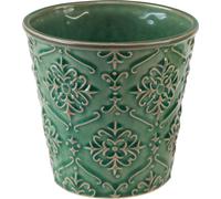 lot de 2 cache-pots en céramique Vert avec émail craquelé, motif floral, pots pour plantes d'intérieur, Ø10cm H13cm