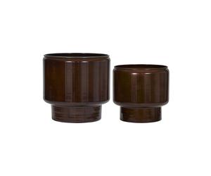 Lot de 2 cache-pots en fer recyclé marron, à poser, trous de drainage, bouchons - House Doctor, Pile - 30x30x31 cm