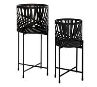 Set de 2 pots avec support ""Feuilles"" métal noir - Atmosphera Créateur d'intérieur