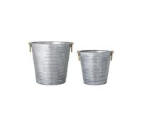 Lot de 2 cache-pots en métal (zinc galvanisé) gris, 2 anses, intérieur/extérieur, anti-rouille - Bloomingville, Evar - Ø50xH50 / Ø40xH40 cm