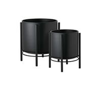 Lot de 2 Cache-Pots ronds sur Pieds en Métal noir - MAYAN - HOUSE_NORDIC