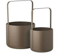 Lot de 2 Cache-Pots ronds sur Pieds en Métal Taupe - MERYL - HOUSE_NORDIC Marron G