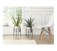 Vente-unique - Lot de 2 Cache-Pots sur Pied en métal - D.25 x H.39 et D. 23 x H.35.5 - Argenté et Noir - EDMEE