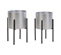 Lot de 2 cache-pots sur pied en métal - D.25 x H.39 et D. 23 x H.35.5 - Argenté et noir - EDMEE