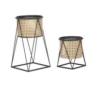Lot de 2 Cache-Pots sur Pied "Osaka" 40cm Noir & Naturel