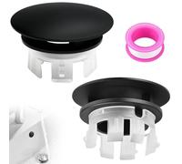 Lot de 2 cache-trop-plein de lavabo en cuivre avec bande en matière première, couvercle de trop-plein pour salle de bain, cuisine, accessoires de lavabo (noir)
