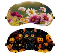 Lot de 2 cache-yeux et masques pour les yeux motif chat et citrouille d'Halloween, bloquant la lumière, doux et respirant