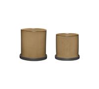 Lot de 2 caches-pots en céramique marron, avec soucoupes assorties, 2 tailles, autoportants - Hübsch, Era - Ø18xH17 cm