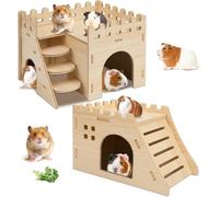 Lot de 2 cachettes et maisons pour cochons d'Inde, faciles à assembler, château pour cochon d'Inde avec escaliers, convient pour hamsters et chinchilla (A1)