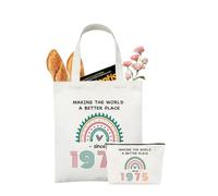 Lot de 2 cadeaux de 50e anniversaire pour femme, avec trousse de maquillage et sac fourre-tout, sacs cadeaux simples et élégants pour maman, sœur, collègue, religieuse, épouse, amie
