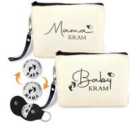 Lot de 2 cadeaux future maman, pochettes en lin à fermeture zippée, cadeau personnalisé naissance, trousse bébé avec jeton décision, beige, Baby Shower (beige)