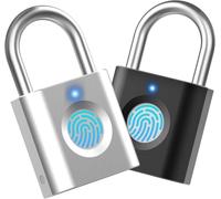 Lot de 2 cadenas à empreintes digitales pour le sport (noir argenté) eLinkSmart Mini cadenas sans clé pour bagages, cartable, boîte à outils