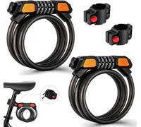 Lot de 2 cadenas à vélo, cadenas à vélo léger avec code 120cm, haute sécurité, étanche et à combinaison réinitialisable, idéal pour les cadeaux, les vélos de montagne et les motos, Noir