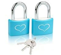Lot de 2 cadenas bleus avec 3 clés, corps de serrure en aluminium de 40 mm de large, avec clés identiques pour casier de gym, portail, serrure d'amour, abri de jardin, unité de rangement, clôture
