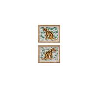 Lot de 2 cadres en bois clair beige, multicolore, à fixer - Chehoma, Léopards - 50x3x40 cm