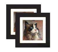 Lot de 2 cadres photo carrés en bois massif noir de 12,7 x 12,7 cm avec passe-partout ou 12,7 x 12,7 cm sans passe-partout avec verre acrylique pour montage mural et bureau