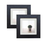 Lot de 2 cadres photo carrés noirs en MDF pour photos de 10 x 10 cm avec passe-partout ou 10 x 10 cm sans passe-partout avec verre acrylique pour montage mural et bureau