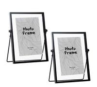 Lot de 2 cadres photo flottants en métal avec chevalet en métal (vertical), cadre photo géométrique en métal pour photos, art, affichage de table (noir)