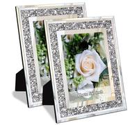 Lot de 2 cadres photo miroir en cristal brillant avec finition en verre argenté, pour photo de 12,7 x 17,8 cm, cadre de table et cadre mural.