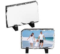 Lot de 2 cadres photo vierges par sublimation - Plaques d'ardoise irrégulières avec supports de présentation, cadres photo personnalisés pour machine à transfert thermique, 14 x 8,9 cm