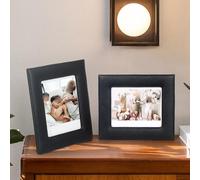 Lot de 2 cadres photo vintage en cuir pour photos de 12,7 cm avec un présentoir de style rétro qui prend en charge les positions horizontales et verticales (noir)