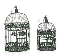 Lot de 2 cages à oiseaux décoratives en métal vert - Décoration vintage - Diamètre 25 x 51 cm et Ø 19 x 41 cm - Support de fleurs - Idée de décoration à suspendre ou à poser pour l'intérieur, balcon
