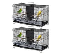 Lot de 2 cages à oiseaux PawHut mangeoires perchoirs 8 portes plateau excrément amovible + poignée métal PP noir