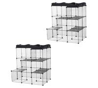 Lot de 2 cages parc enclos pour petits animaux PawHut chats visons modulable 3 niveaux 2 portes rampe fil métallique noir