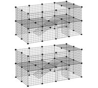 Lot de 2 cages PawHut parc clôture pour animaux domestiques enclos pour petits animaux modulable 2 niveaux 72 panneaux