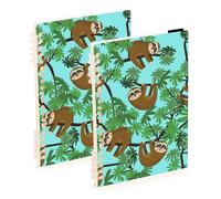 Lot de 2 cahiers à spirales mignons paresseux de la jungle sur fond bleu A5 pour le travail, l'école, l'écriture, le journal, ligné, 120 pages, 15 x 21 cm