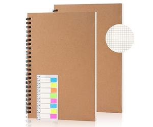 Lot de 2 cahiers A5 à carreaux - 60 feuilles - Petit cahier à spirales - Avec bande adhésive - Pour le bureau et l'école
