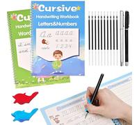 Lot de 2 cahiers d'écriture cursive rainurée pour enfants et adultes, ensemble de cahiers d'exercices cursifs réutilisables avec stylos et recharges, pour apprendre à écrire des scripts cursifs