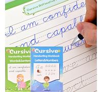 Lot de 2 cahiers d'exercices d'écriture cursive rainurés réutilisables pour enfants débutants