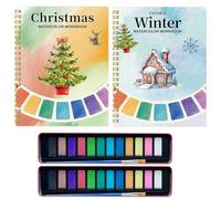 Lot de 2 cahiers d'exercices et de peinture pour scènes naturelles respectueuses des débutants, cahier d'aquarelle de Noël pour adultes, livre d'aquarelle, cadeaux d'exploration créative pour enfants