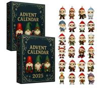 Lot de 2 calendriers de l'Avent 2025, 24 jours avec 24 pendentifs en acrylique, figurines de nains 2D, décoration d'arbre de Noël pour cadeau