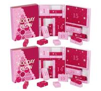 Lot de 2 calendriers de l'Avent 2025 - Kit de maquillage - Calendrier de compte à rebours - Boîte à cadeaux de 24 jours jusqu'à Noël - Rouge à lèvres - Fard à paupières pailleté - Pour adolescentes