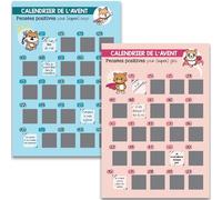 Lot de 2 calendriers de l'avent Noël à gratter enfant, un fille + un garçon, pensées positives, messages bienveillants, pour gagner en confiance en soi