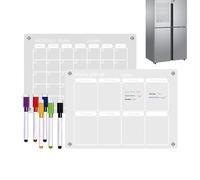 Lot de 2 calendriers muraux en verre acrylique magnétique effaçable à sec - Pour la maison, le bureau, la cuisine, la planification des repas, liste de choses à faire, liste de courses