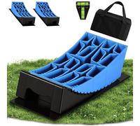 Lot de 2 cales de levage pour camping-car 13,5 t - 8 niveaux de compensation de hauteur de 2 à 10 cm - Double système antidérapant en polyéthylène haute densité - Avec tapis en caoutchouc et niveau à
