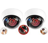 Lot de 2 caméras factices avec 25 LED rouges infrarouges en acier avec objectif - Fausse caméra de surveillance réaliste pour mur et plafond - Blanc