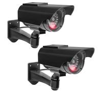 Lot de 2 caméras factices - Fonctionnement solaire - Simulée - Caméra de surveillance factice avec LED clignotante - Pour garage, arrière-cour, porte d'entrée